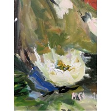 Flower bouquet "I love flowers", acrylic painting on canvas 105 * 120 cm, original. Tulips, white peonies, buttercups, cornflowers. Artist Marina Stognieva